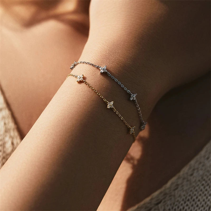Crystal Flower Stainless Steel Bracelet for Women – Elegant Korean Fashion Jewelry, Perfect Anniversary Gift
