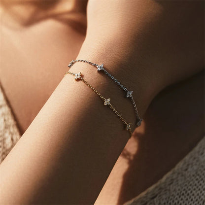 Crystal Flower Stainless Steel Bracelet for Women – Elegant Korean Fashion Jewelry, Perfect Anniversary Gift