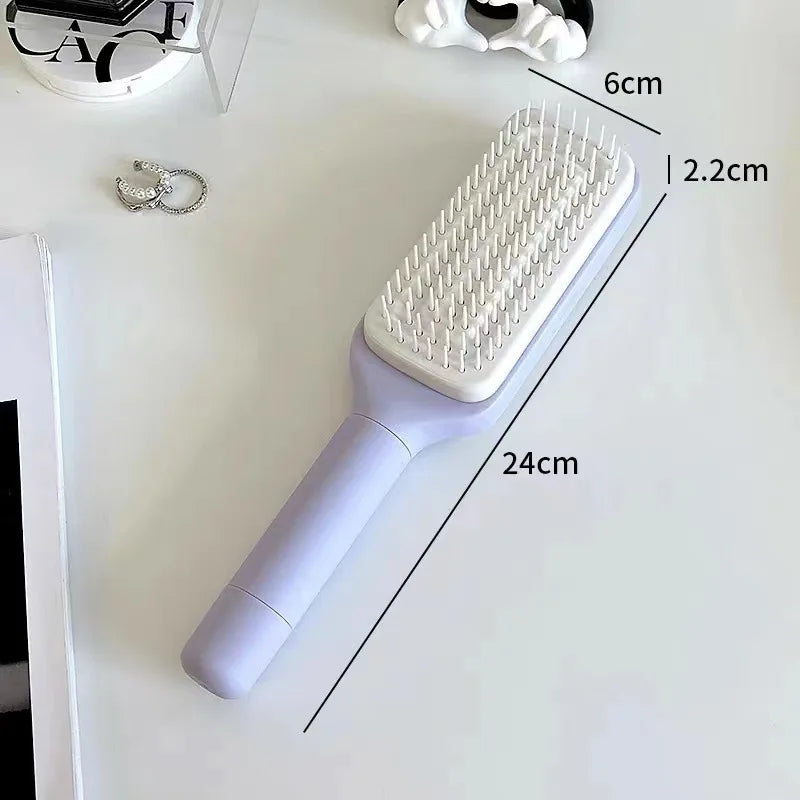 Rotatable Self-Cleaning Hair Brush – Anti-Static Massage Air Cushion Comb with Retractable Bristles for Women