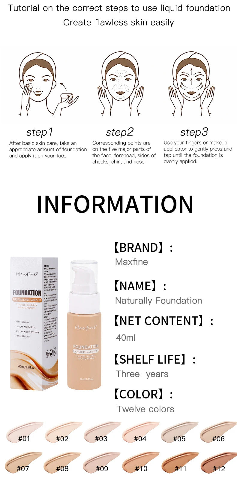 MAXFINE Long-Lasting Liquid Foundation & Concealer – Waterproof, Sweat-Resistant, Professional-Grade Makeup