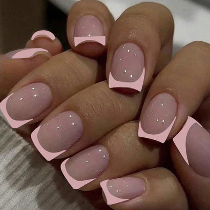 Short Square Press-On Nails – White French Tips with Cute Heart Design | Y2K Bridal Fake Nails Set for Women