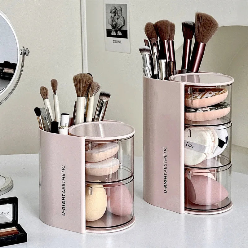 Rotating Cosmetic Organizer – Bathroom Makeup & Beauty Sponge Storage Case with Compartments
