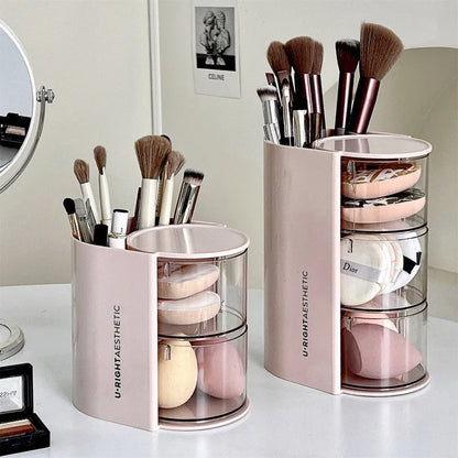 Rotating Cosmetic Organizer – Bathroom Makeup & Beauty Sponge Storage Case with Compartments