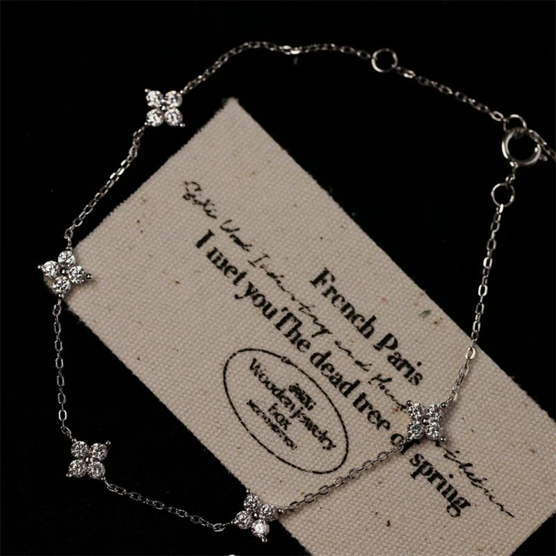Crystal Flower Stainless Steel Bracelet for Women – Elegant Korean Fashion Jewelry, Perfect Anniversary Gift