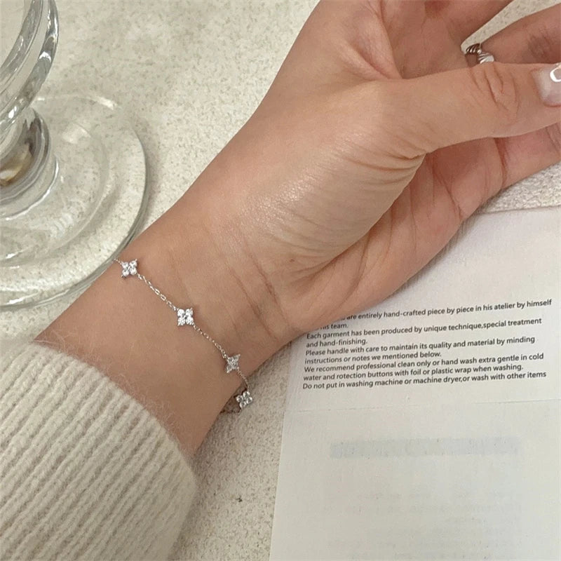Crystal Flower Stainless Steel Bracelet for Women – Elegant Korean Fashion Jewelry, Perfect Anniversary Gift