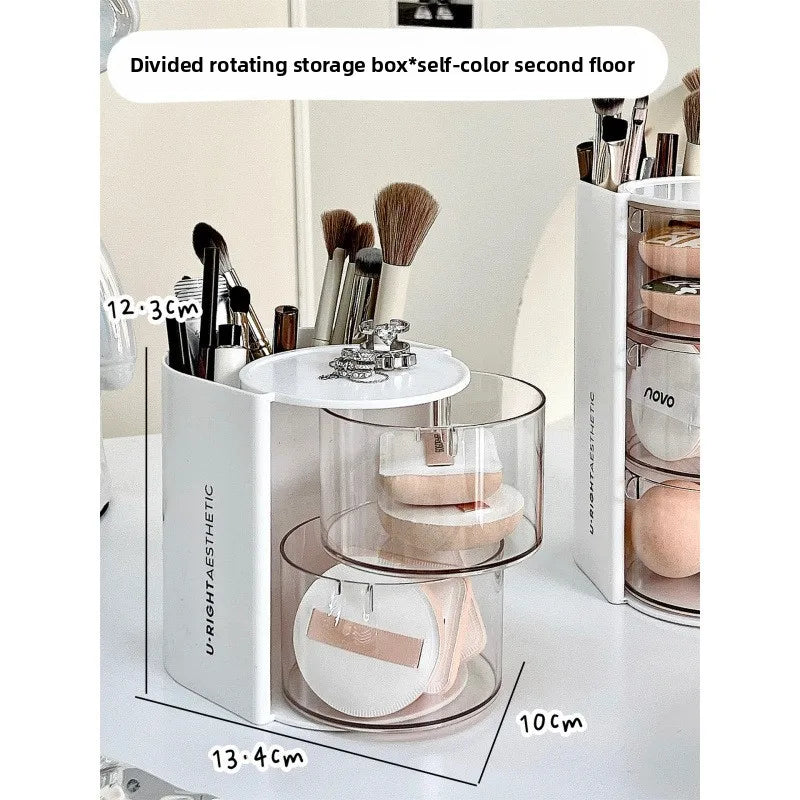 Rotating Cosmetic Organizer – Bathroom Makeup & Beauty Sponge Storage Case with Compartments