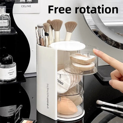 Rotating Cosmetic Organizer – Bathroom Makeup & Beauty Sponge Storage Case with Compartments