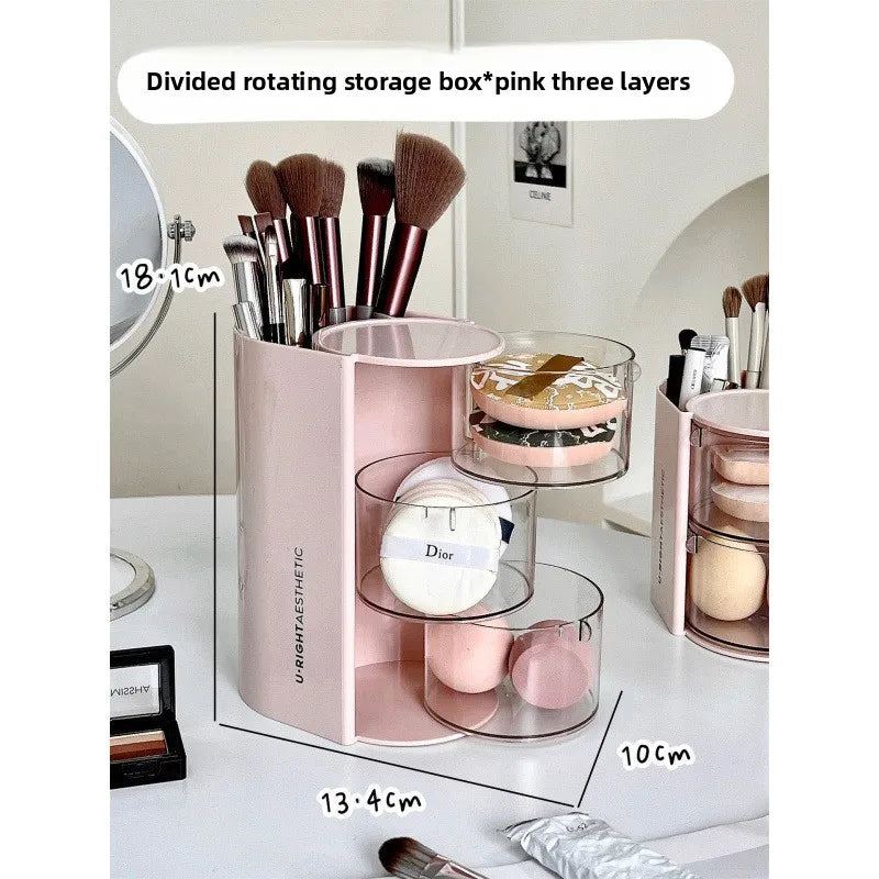 Rotating Cosmetic Organizer – Bathroom Makeup & Beauty Sponge Storage Case with Compartments