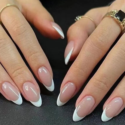 Short Square Press-On Nails – White French Tips with Cute Heart Design | Y2K Bridal Fake Nails Set for Women