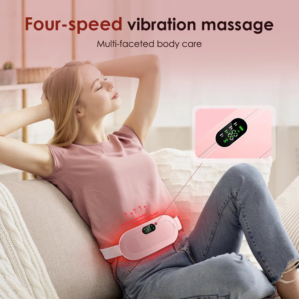 Rechargeable Electric Menstrual Heating Belt – Vibrating Cramp Relief Massager with Adjustable Temperature for Abdominal and Waist Pain