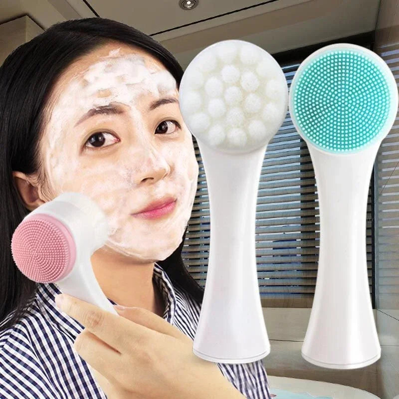 Double-Sided Silicone Facial Cleansing Brush – Exfoliating Face Brush for Blackhead Removal and Pore Cleaning