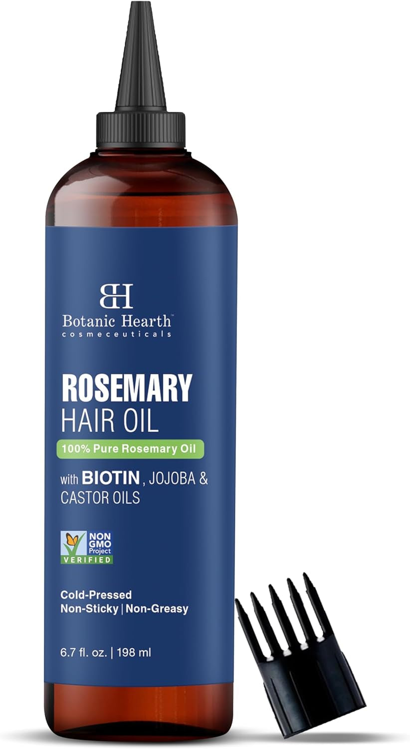 Rosemary Oil for Hair Growth – 100% Pure (6.7 fl oz) | Infused with Biotin, Jojoba & Castor Oil | Strengthening, Nourishing & Volumizing Treatment | Non-GMO Verified