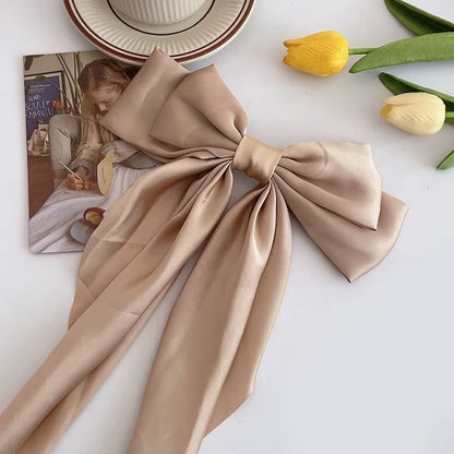 Elegant Large Satin Bow Hair Clip – Soft Ribbon Hairpin for Women & Girls | Fashion Hair Accessory